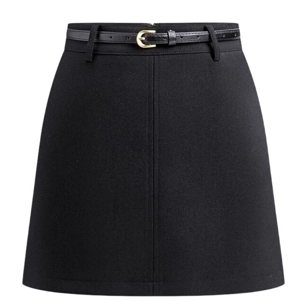 Commense Essential Black‎ Mini Skirt with Belt Office Work A-Line Skater Skirt - Picture 2 of 6